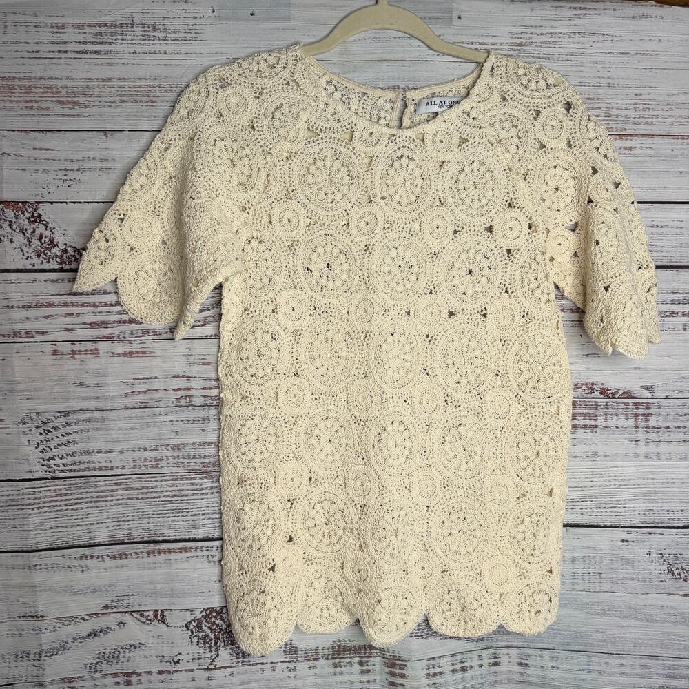 All At Once New York Crochet Lace Top XS Cream Boho Cottagecore